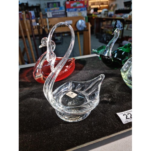 22 - Quantity of 4x art glass pieces inc a Liskard clear art glass swan, red art glass swan, a Mdina Alad... 