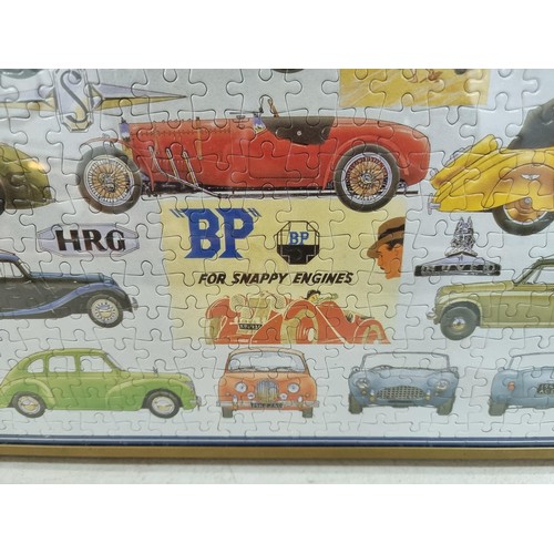 25 - Framed and glazed completed jigsaw depicting antique and vintage cars in good order frame measures 5... 