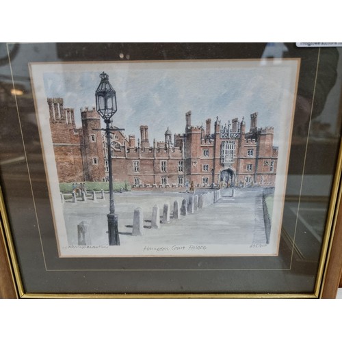 27 - Collection of 5x limited edition famed and glazed prints of historical landmarks inc Hampton Court, ... 