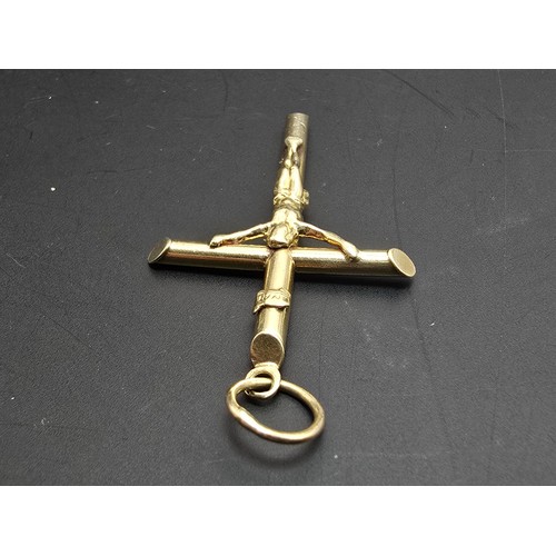 266 - A good 9ct yellow gold large crucifix pendant which is well cast, presenting good detail, length of ... 