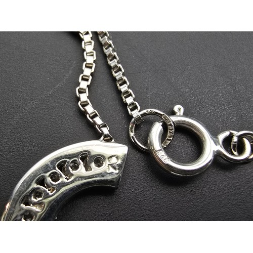 267 - A pretty as new hallmarked 9ct white gold necklace featuring a horseshoe pendant inset with sparkly ... 