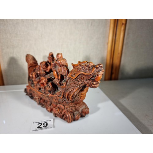 29 - Good quality Kailash Dragon boat in resin carrying 8 immortal gods, a feng shui piece in good order ... 