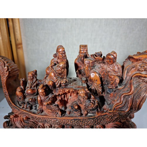 29 - Good quality Kailash Dragon boat in resin carrying 8 immortal gods, a feng shui piece in good order ... 