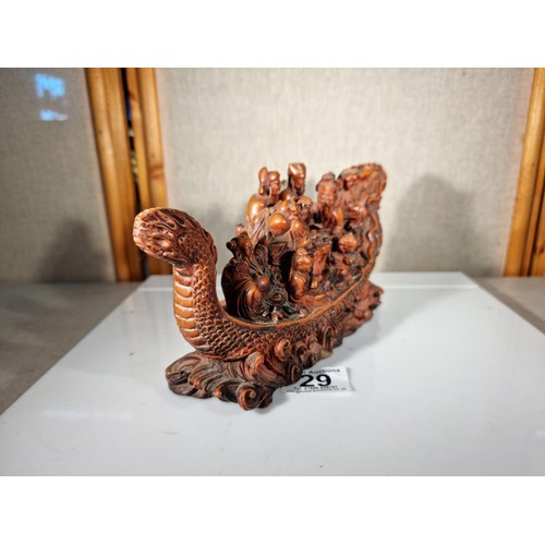 29 - Good quality Kailash Dragon boat in resin carrying 8 immortal gods, a feng shui piece in good order ... 