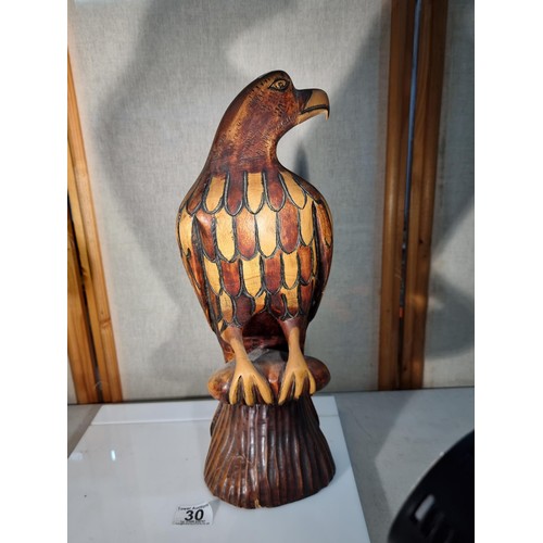 30 - Large Impressive hand carved solid wood figures, to include an eagle figure with good detail has an ... 