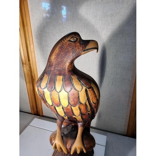 30 - Large Impressive hand carved solid wood figures, to include an eagle figure with good detail has an ... 