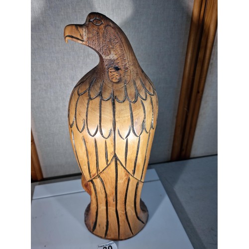 30 - Large Impressive hand carved solid wood figures, to include an eagle figure with good detail has an ... 