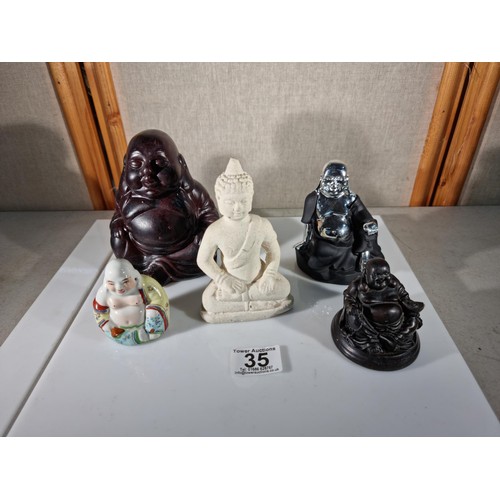 35 - Collection of 5x Buddha figures inc a Leonardo collection chrome and ceramic figure, a resin figure,... 