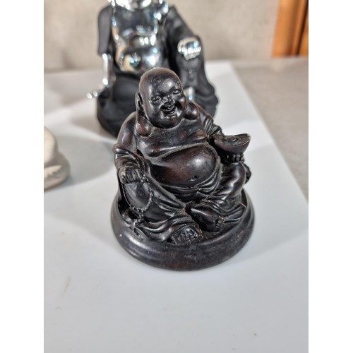 35 - Collection of 5x Buddha figures inc a Leonardo collection chrome and ceramic figure, a resin figure,... 