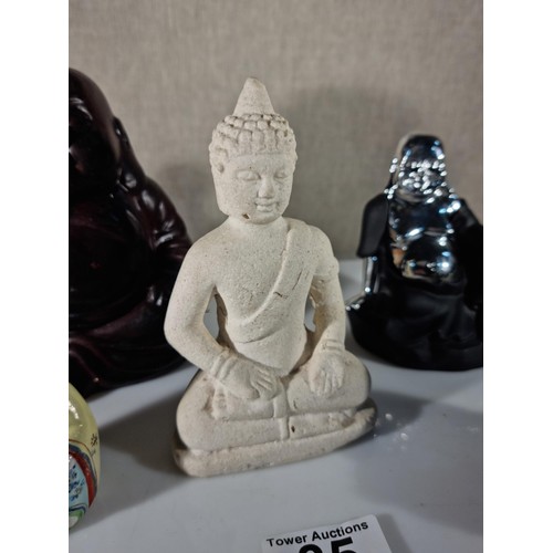 35 - Collection of 5x Buddha figures inc a Leonardo collection chrome and ceramic figure, a resin figure,... 