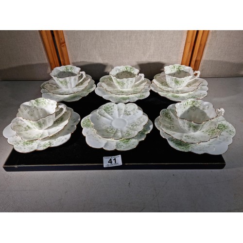 41 - Good quality antique 1890's Foley Wileman 17x piece part tea set inc 5x trios and a saucer and side ... 