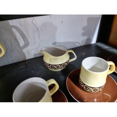 44 - Good quality yellow and brown Carlton ware coffee set inc coffee pot with lid, 6 cups and saucers, m... 