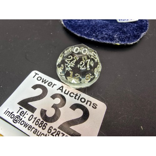 232 - An interesting vintage 1920's, 32 sided crystal glass dice made in Czechoslovakia, was used to fortu... 