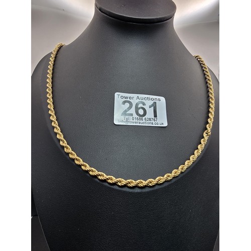 261 - A good hallmarked 9ct yellow gold rope twist neck chain (24