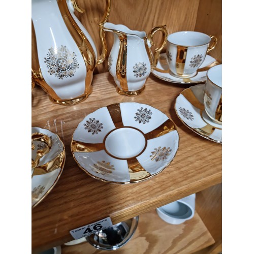 46 - Good quality 15 x piece MZ Czechoslovakian gilded and white chian tea set inc tea pot, milk jug, sug... 