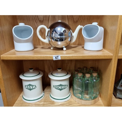 47 - Quantity of collectables to inc a chrome insulated Stay Hot teapot along with 2x Victoria Pottery st... 