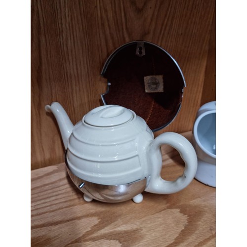 47 - Quantity of collectables to inc a chrome insulated Stay Hot teapot along with 2x Victoria Pottery st... 