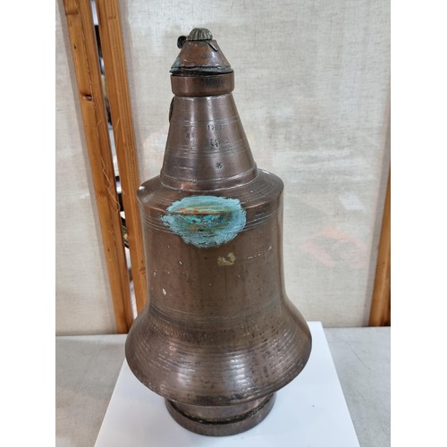 48 - Large Turkish hand made copper water pitcher with lid, marked 1961 Resat to the collar, has an old r... 