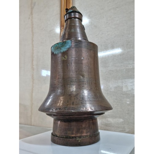 48 - Large Turkish hand made copper water pitcher with lid, marked 1961 Resat to the collar, has an old r... 