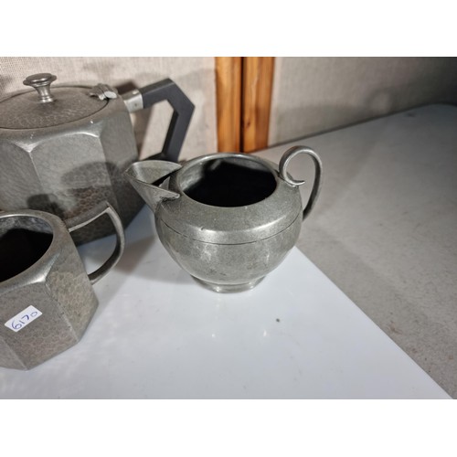 50 - An 'Argent' English pewter tea set inc teapot, milk jug and sugar bowl along with a 'Cameo' pewter j... 