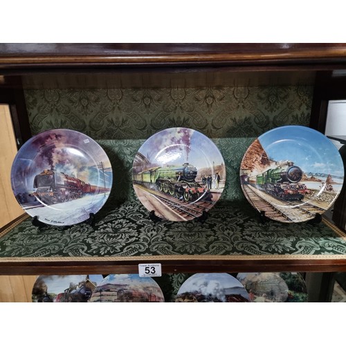 53 - Collection of 8x locomotive themed limited edition collectors plates with display stands inc The Che... 