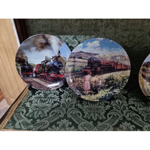 53 - Collection of 8x locomotive themed limited edition collectors plates with display stands inc The Che... 