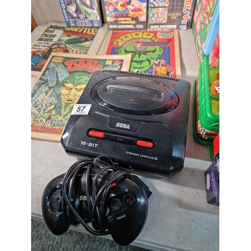 57 - 2x  Sega Mega Drive II consoles, 1 complete with cables and controller, the other without, also incl... 