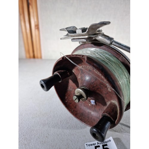 55 - Good quality vintage fishing reel by Charles Alvey, Australia,  in chrome and bakelite, a piece of t... 