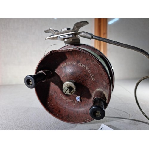 55 - Good quality vintage fishing reel by Charles Alvey, Australia,  in chrome and bakelite, a piece of t... 