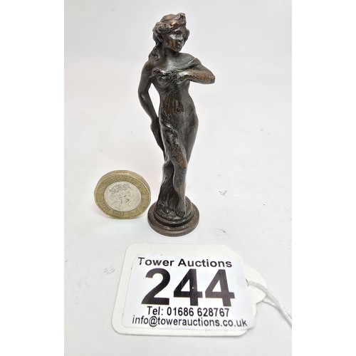 244 - A stunning fine quality solid bronze art nouveau letter wax seal stamp depicting a posing nymph, the... 