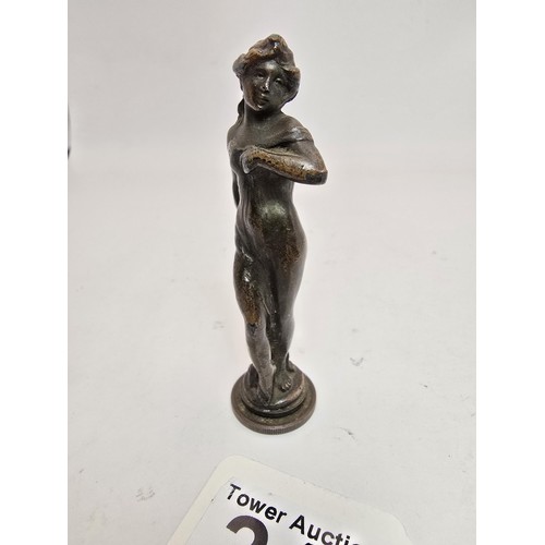 244 - A stunning fine quality solid bronze art nouveau letter wax seal stamp depicting a posing nymph, the... 