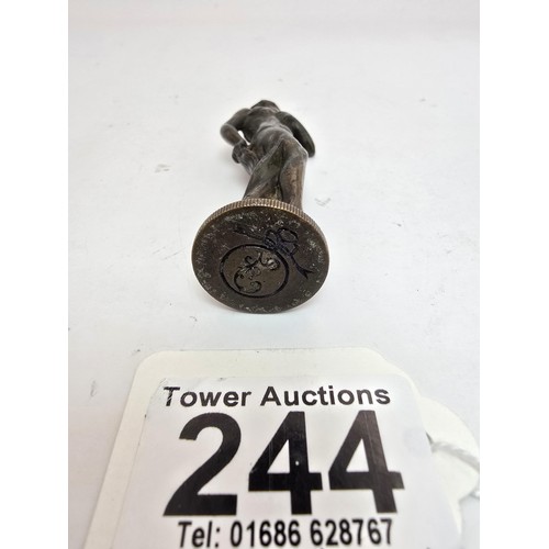 244 - A stunning fine quality solid bronze art nouveau letter wax seal stamp depicting a posing nymph, the... 