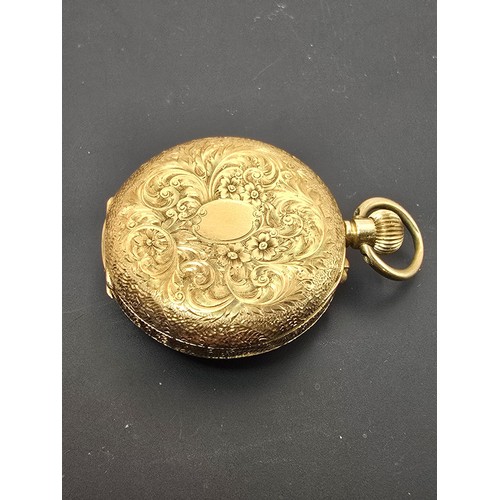 246 - A good quality antique 14ct yellow gold fob watch featuring an ornate engraved case, having a blank ... 