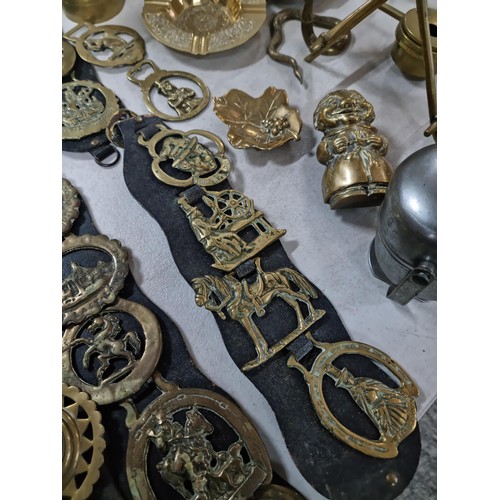 303 - Box containing large quantity of antique horse brasses and silver plated items to include some rare ... 