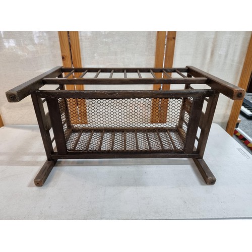 305 - Small child's antique wooden crib with metal mesh base, made in 1900 by Wale & Sons of Birmingham, d... 