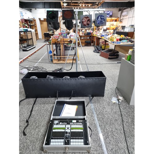 310 - 2 rows of 4x DTS 300w professional stage lighting racks complete in storage cases with stands along ... 