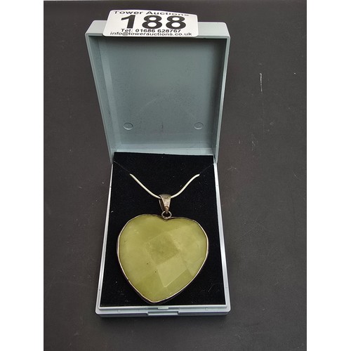 188 - Large and impressive vintage 925 Silver Heart pendant inset with a large faceted natural Jade stone ... 