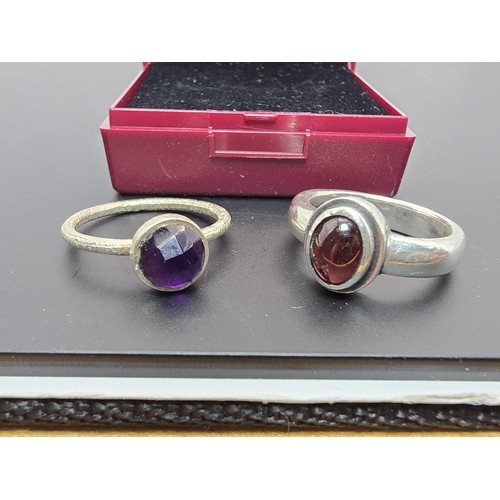 191 - Bundle of 2x 925 Silver gem stone rings, 1x is inset with a domed faceted Amethyst gem stone and the... 