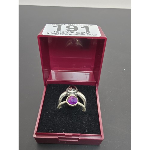 191 - Bundle of 2x 925 Silver gem stone rings, 1x is inset with a domed faceted Amethyst gem stone and the... 