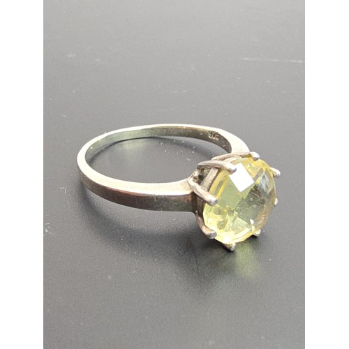 202 - A good quality 925 silver statement ring inset with a large natural citrine domed faceted gemstone, ... 