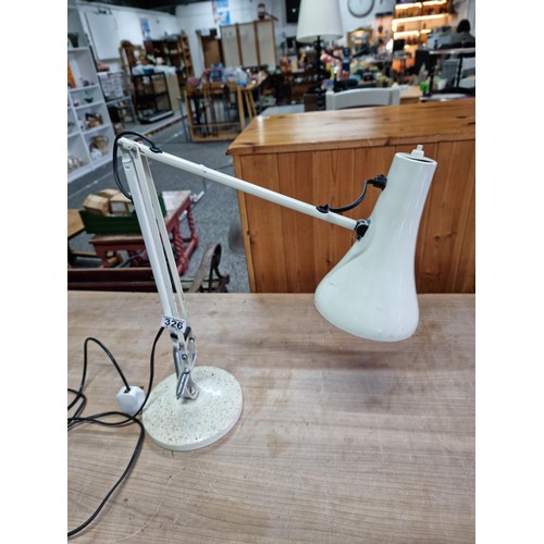 326 - Good quality white anglepoise lamp, stamped Anglepoise to the arm, stands at 48cm high