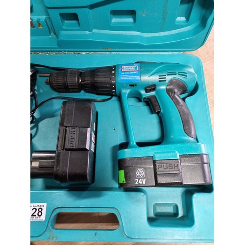 328 - Cased Rolson 24v cordless drill with 2x batteries and charger along with a Black & Decker Quattro di... 