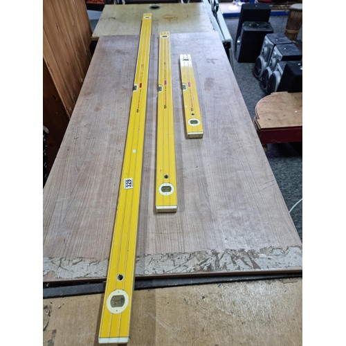 329 - Collection of 3x graduated builders spirit levels by Cabinet Maker, measuring 183cm on length, 120cm... 