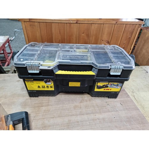 337 - Qty of shed odds to include Stanley tool box with compartmental lid which removes to reveal a carryi... 