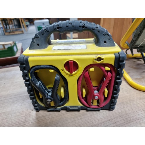 344 - 6-in-1 12V portable power station with a 230v output, usb connector, jump leads, torch. Missing powe... 