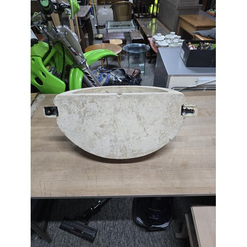 367 - Large heavy limestone wall mounting planter basin with metal bracket in good overall condition. Meas... 