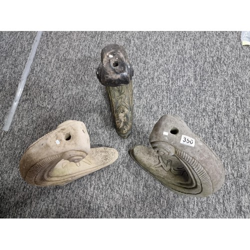 350 - Collection of 3x oriental style curved concrete garden ornaments possibly for displaying bird baths ... 