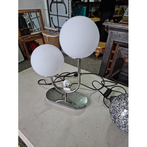 373 - 2x table lamps to include a chrome double globe table lamp with frosted shades by IKEA and one with ... 