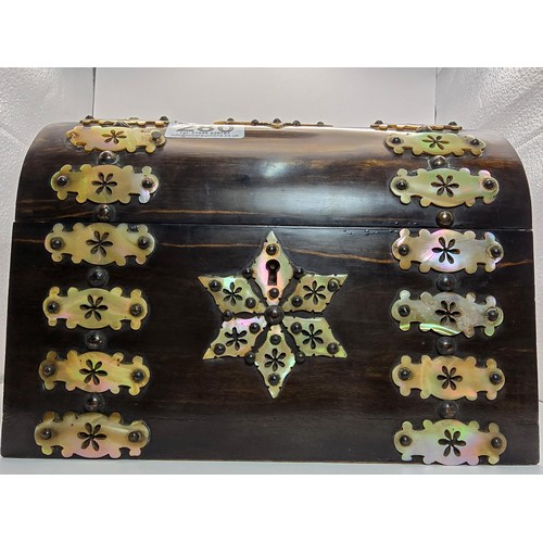 280 - Good quality wooden domed stationary box with MOP decoration to the front and top with a star on the... 