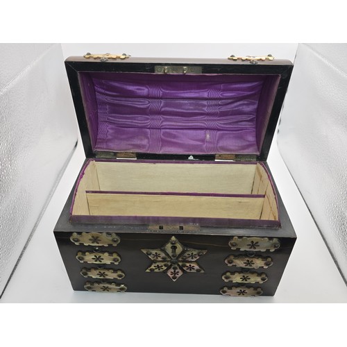 280 - Good quality wooden domed stationary box with MOP decoration to the front and top with a star on the... 